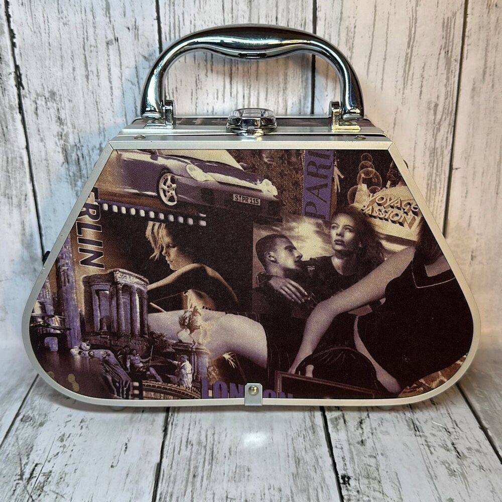 Vintage Hard Shell BERLIN LONDON PARIS Handbag Jewelry‎ Case Organizer Footed